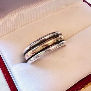 Minimalist .925 Sterling Silver & 14K Gold Ring Band - size 7 3/4